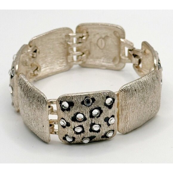 Signed CRAFT Gem-Craft Silvertone Leopard Print Panel Bracelet FLAW - Picture 3 of 6